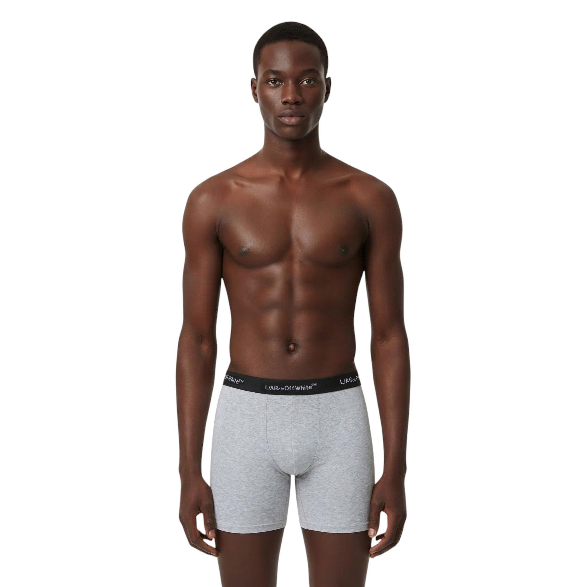 L/AB c/o Off-White Men's Horizontal Repeat 3" Trunk With Fly (3 Pack) - Black/White/Grey - BLACK/WHITE/GREY